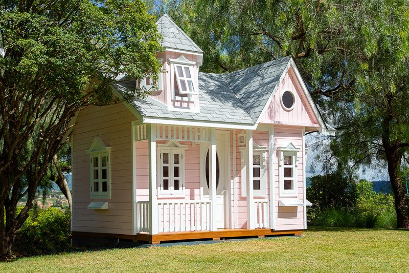 Luxury Wooden Playhouse for Kids with Loft – Handcrafted Cedar Cottage, Shingle Roof, Flower Boxes – Outdoor Pretend Play House