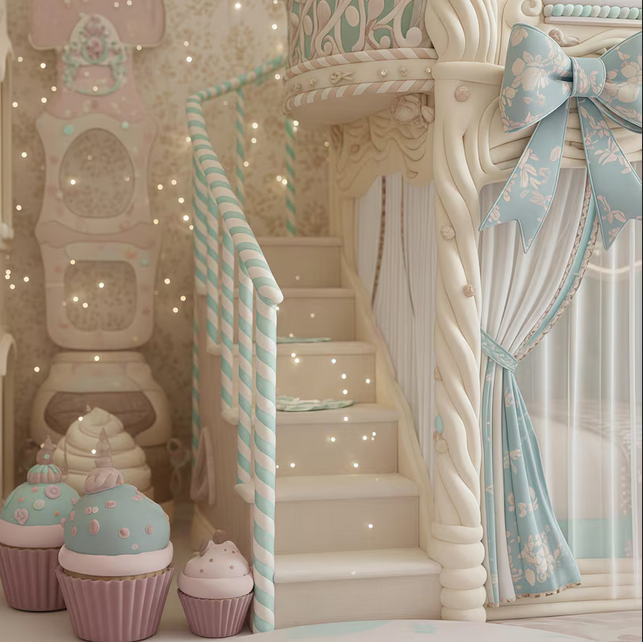 Ornate Castle Bunk Bed with Slide | Pastel Blue Princess Loft