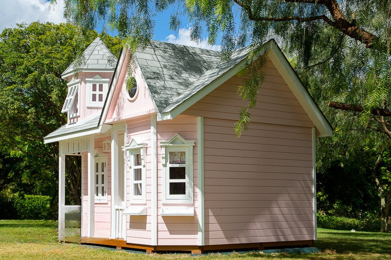 Luxury Wooden Playhouse for Kids with Loft – Handcrafted Cedar Cottage, Shingle Roof, Flower Boxes – Outdoor Pretend Play House