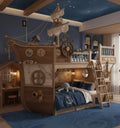 Pirate Ship Bunk Bed with Captain's Wheel & Side Cabin