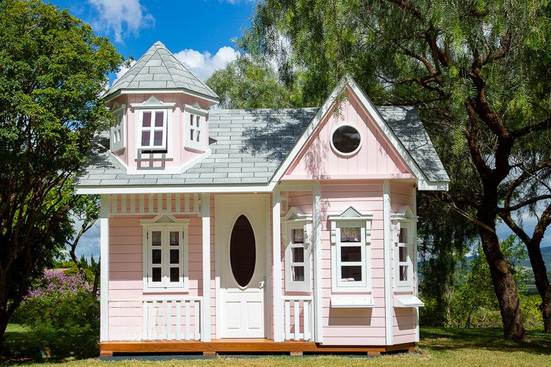 Luxury Wooden Playhouse for Kids with Loft – Handcrafted Cedar Cottage, Shingle Roof, Flower Boxes – Outdoor Pretend Play House