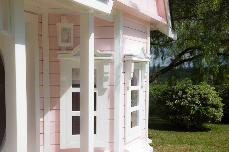 Luxury Wooden Playhouse for Kids with Loft – Handcrafted Cedar Cottage, Shingle Roof, Flower Boxes – Outdoor Pretend Play House