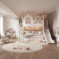 Castle Bunk Bed with Slide & Storage Stairs | Luxury Princess Pink, White Palace Loft