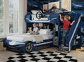Turbo Blue Race Car Bunk Bed with Steering Wheel & Storage Stairs