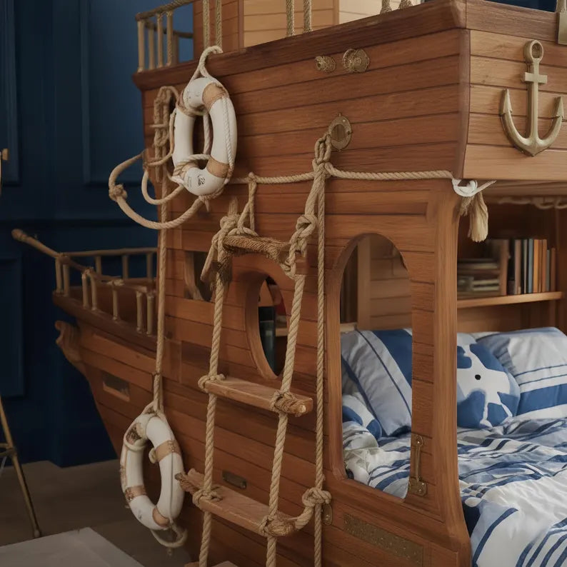 Nautical Boat Bunk Bed with Slide | Captain's Cabin Loft Bed